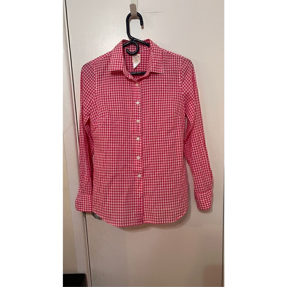 J. Crew Women's Plaid Gingham Long Sleeve Button Front Top Blouse Pink Size 0